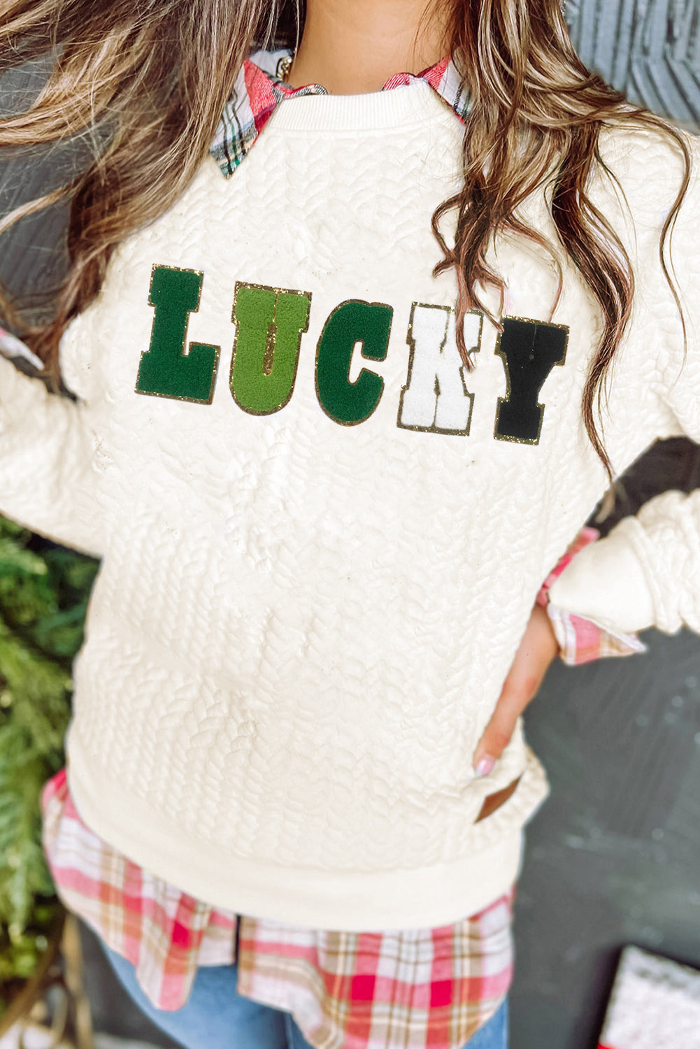 Dearlovers White Merry And Bright Cable Knit Pullover Sweatshirt