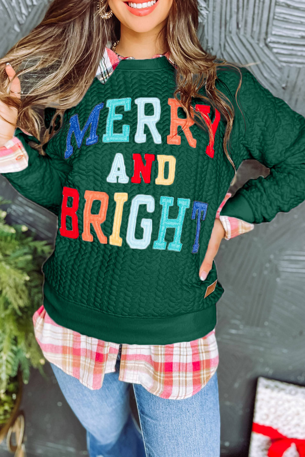 Dearlovers White Merry And Bright Cable Knit Pullover Sweatshirt
