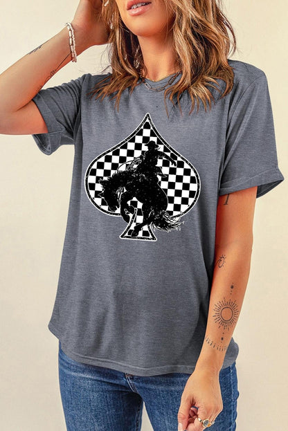 Gray Redeo Check Spades Western Graphic T Shirt