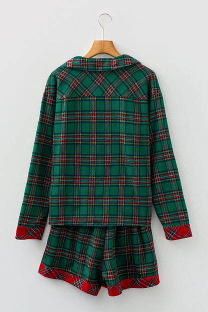 Dearlovers Red Plaid Contrast Patched Christmas Holiday Long Sleeve Shirt and Short 2pcs Pajama Set