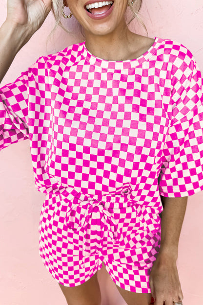Black Checkered Top and Short Casual 2pcs Set