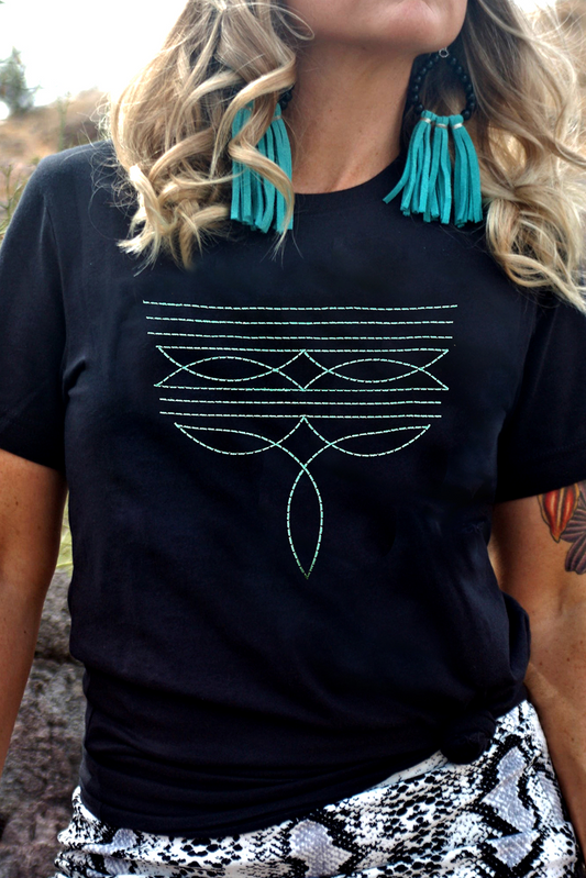 Black Western Fashion Geometric Embroidered T Shirt