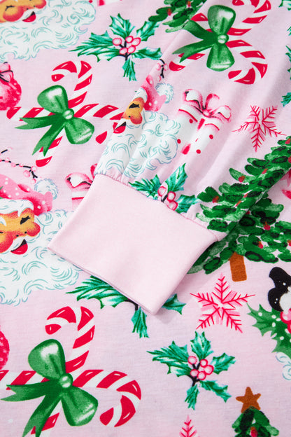 White Christmas Pattern Button V Neck Pullover Drawstring Pants 2pcs Lounge Set