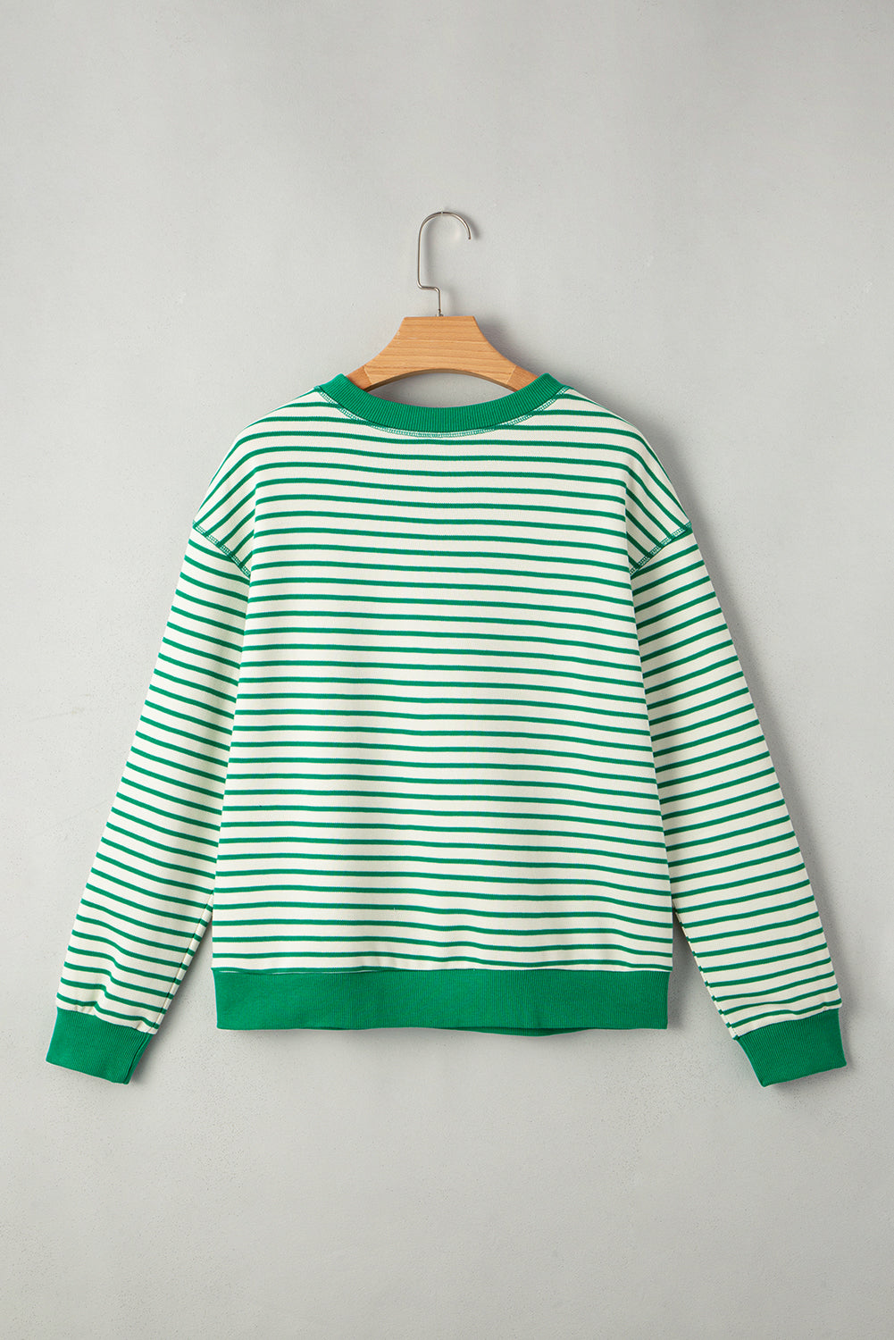 Bright Green Striped Exposed Seam Patchwork Loose Pullover Top