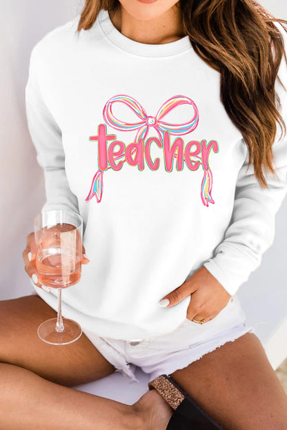 White Teacher Bow PNG Graphic Pullover Sweatshirt