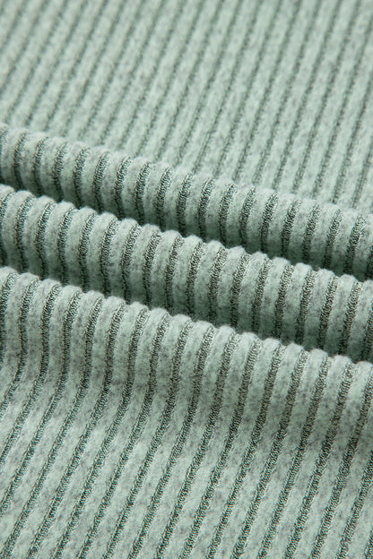 Grass Green Ribbed Notched Neck Knit Long Sleeve Leggings Two Pieces Lounge Set