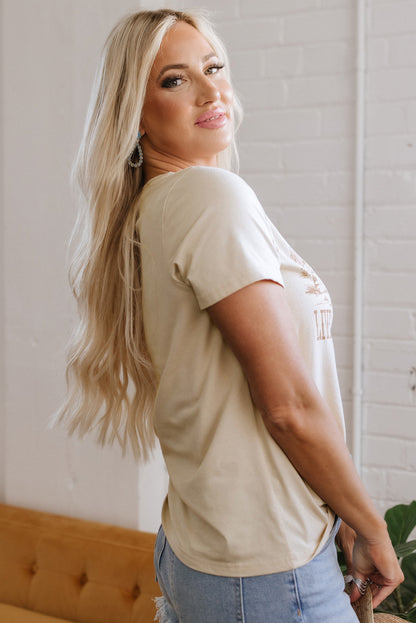 Beige LIVE YOUR BEST LIFE Crew Neck Western Graphic Tee