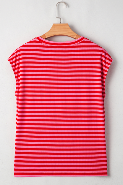 Red Stripe MAMA Graphic Cap Sleeve T Shirt
