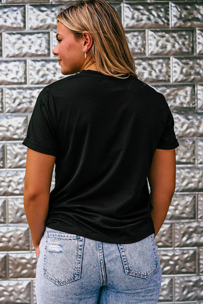 Black Rhinestone Western Pattern Cotton Blend Graphic T Shirt