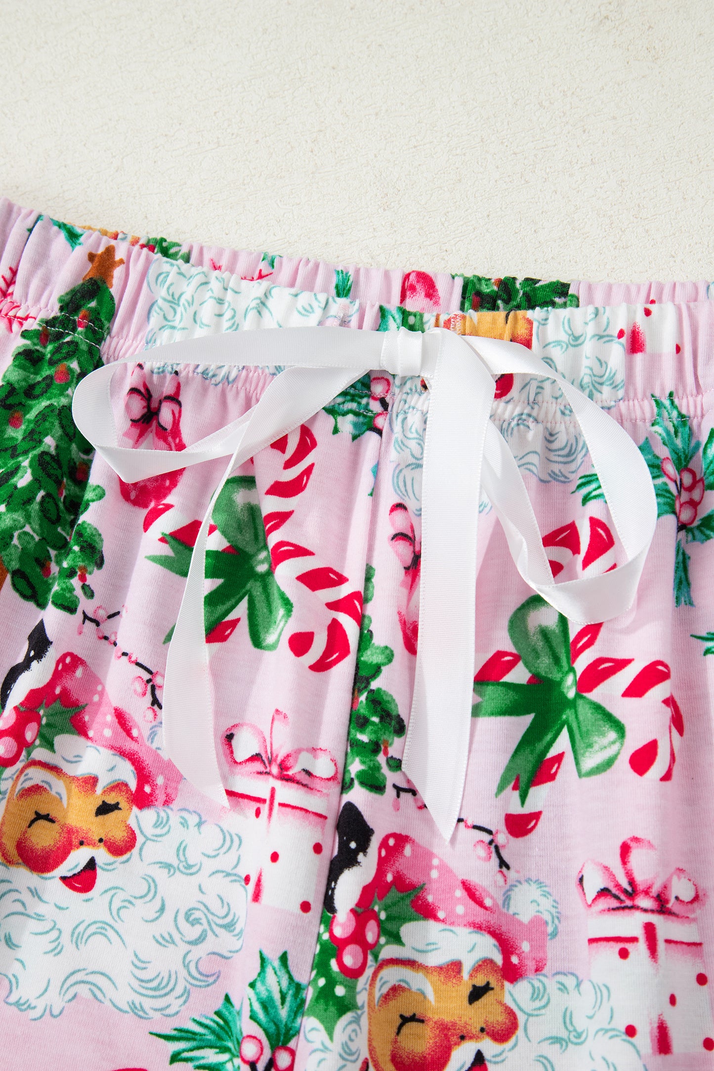 White Christmas Pattern Button V Neck Pullover Drawstring Pants 2pcs Lounge Set