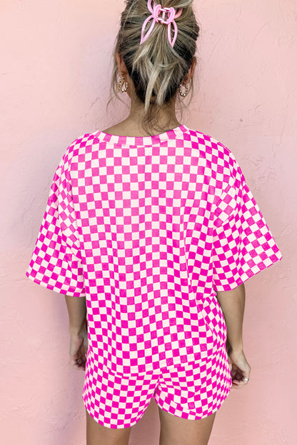 Black Checkered Top and Short Casual 2pcs Set