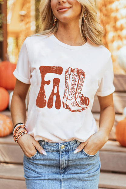 White FALL Boots Cracking Graphic T Shirt