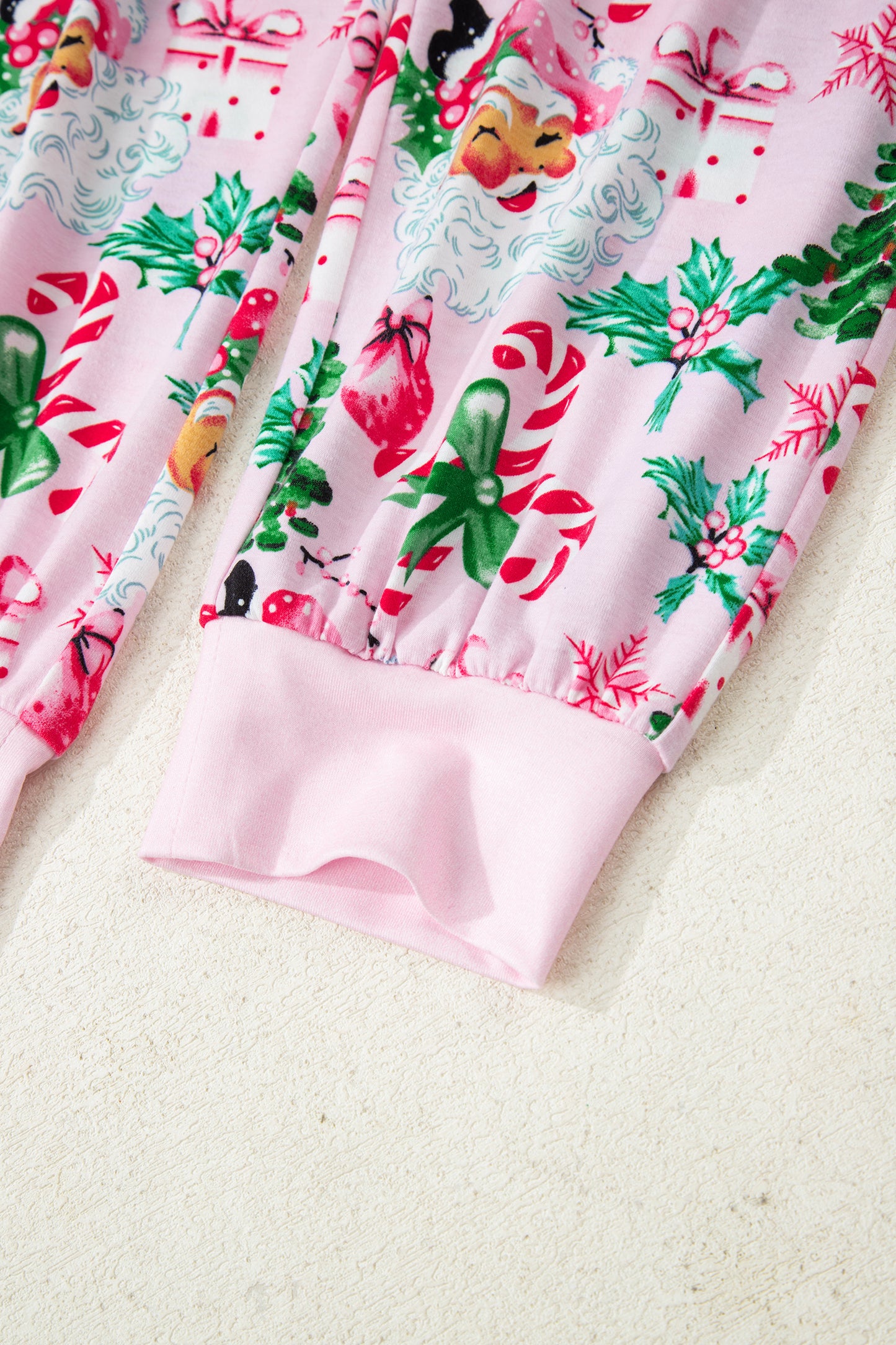 White Christmas Pattern Button V Neck Pullover Drawstring Pants 2pcs Lounge Set