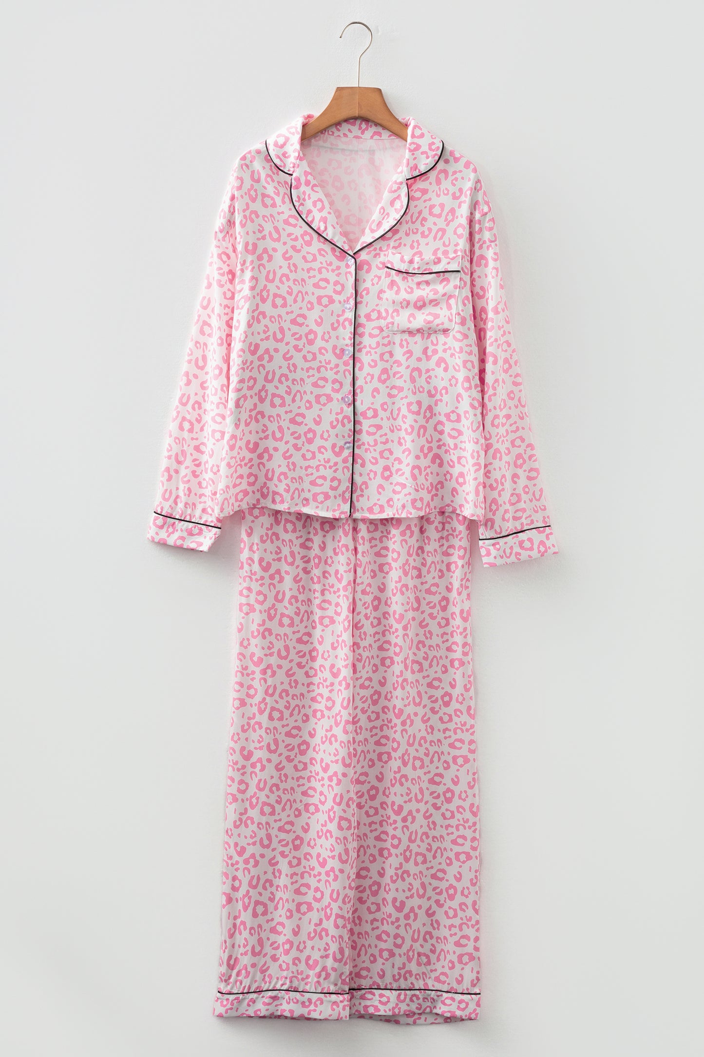 Pink Leopard Print 2cps Long Pajama Set
