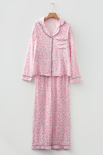 Pink Leopard Print 2cps Long Pajama Set