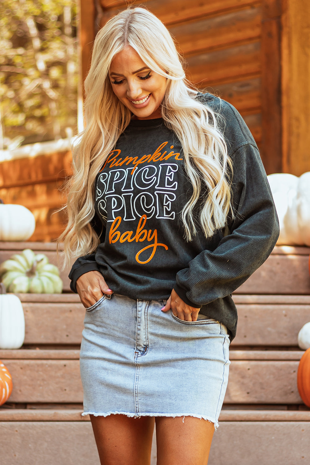 Dark Grey Pumpkin Spice Baby Graphic Textured Sweatshirt