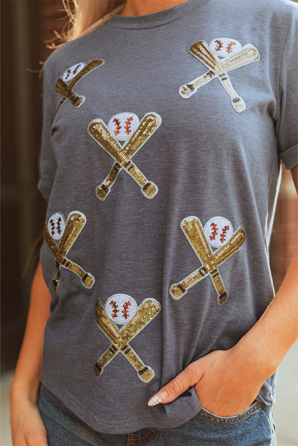 Gray Sequined Game Day Casual Tee