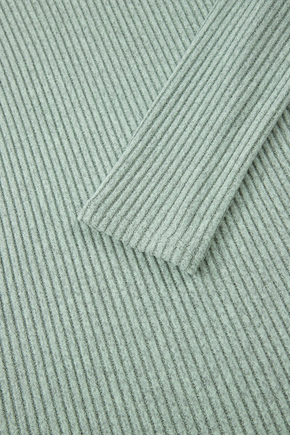 Grass Green Ribbed Notched Neck Knit Long Sleeve Leggings Two Pieces Lounge Set