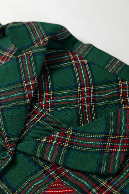 Dearlovers Red Plaid Contrast Patched Christmas Holiday Long Sleeve Shirt and Short 2pcs Pajama Set