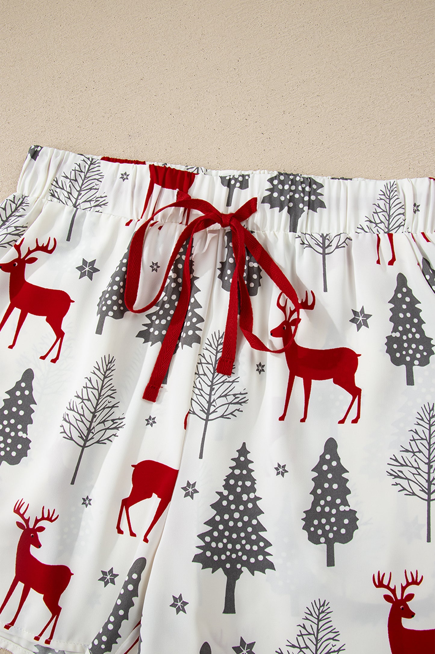 Green Christmas Fashion Print Velvet Trim Bow Knot Pajama 2pcs Short Set