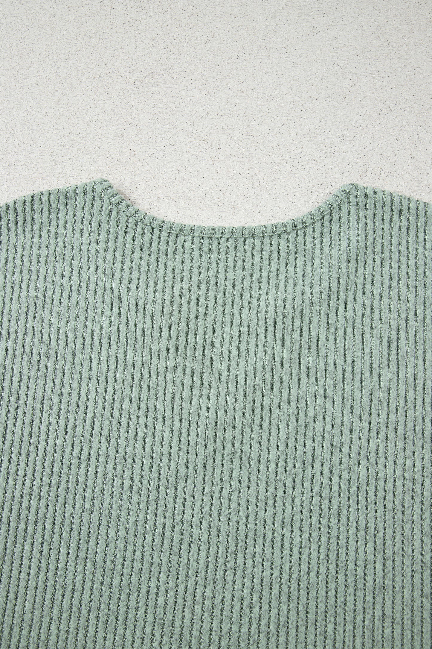 Grass Green Ribbed Notched Neck Knit Long Sleeve Leggings Two Pieces Lounge Set