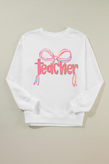 White Teacher Bow PNG Graphic Pullover Sweatshirt